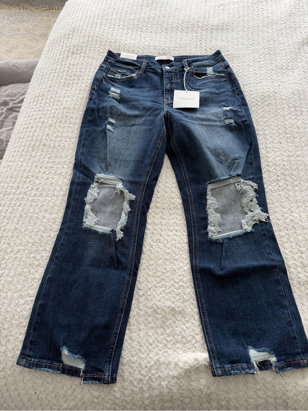 Lovercuff Distressed Boyfriend Jeans - Dark Blue